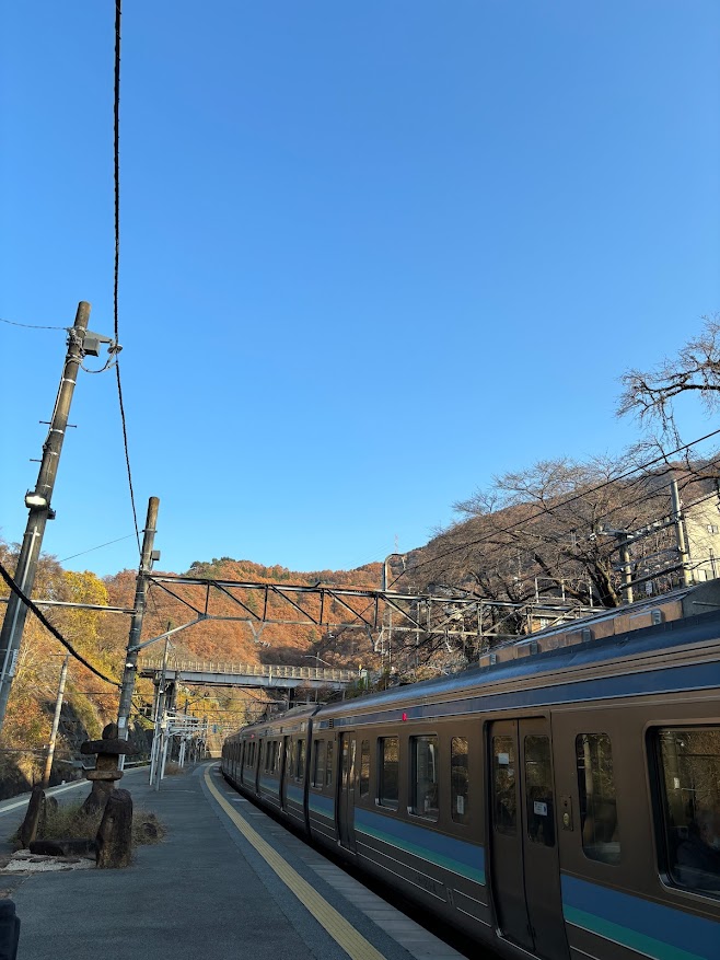 途中の駅で特急通過待ち8分停車で自販機で飲み物買って外で新鮮な空気を吸う