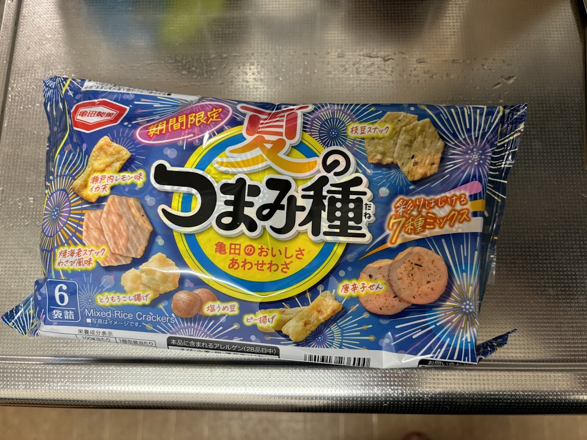 亀田製菓 期間限定 夏のつまみ種(瀬戸内レモン味イカ天、枝豆スナック、焼海老スナックわさび味、とうころこし揚げ、塩うめ豆、ピー揚げ、唐辛子せん)