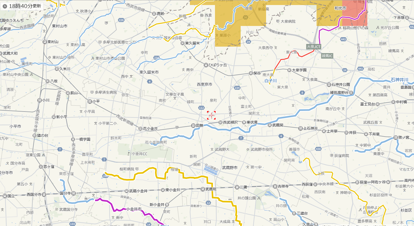 野川等が氾濫危険