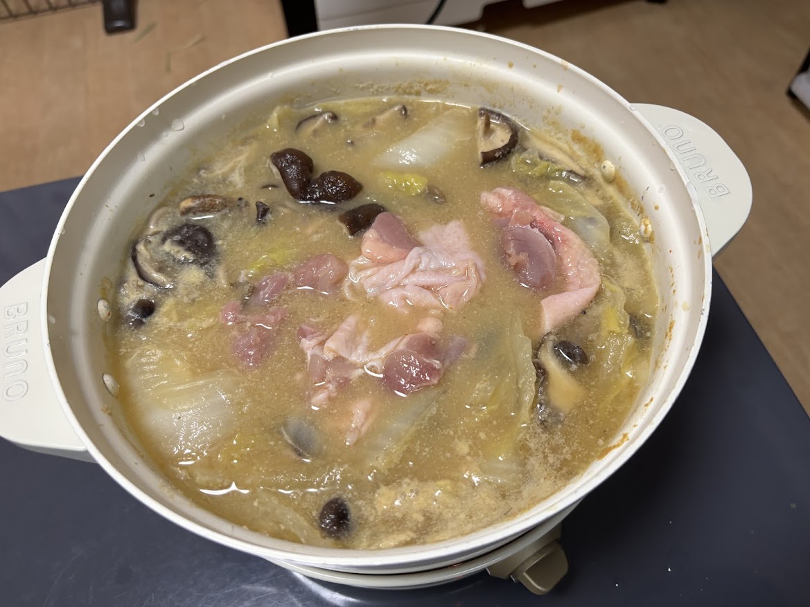 まつや とり野菜みそ、国産若どりもも肉、椎茸、白菜、ぶなしめじ