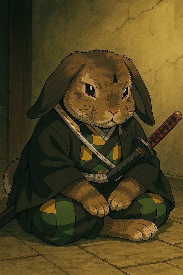 家のウサギさんの写真を鬼滅風