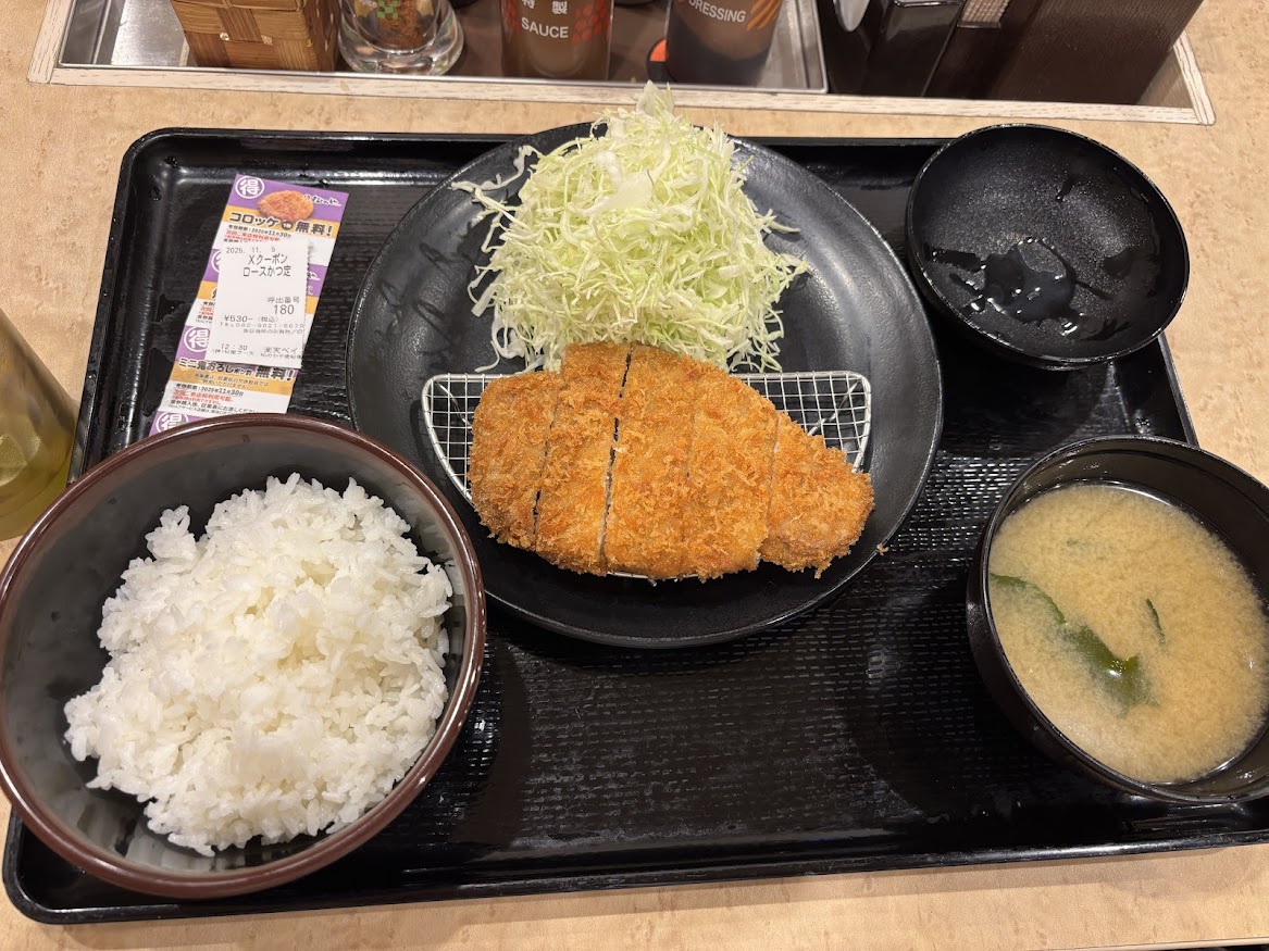 松のや 千歳船橋店でXクーポン ロースかつ定食、530円