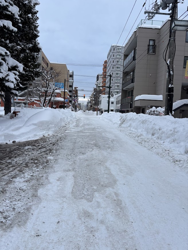 白石駅南口からしばらく歩いた雪道