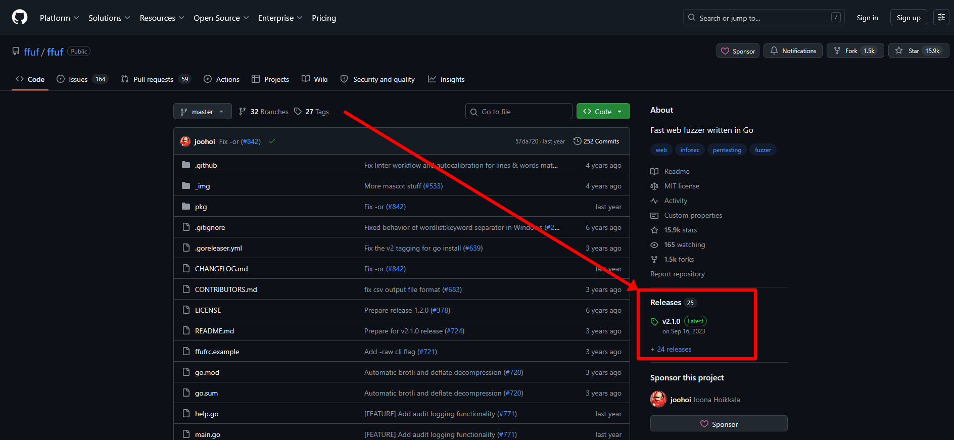 GitHub - ffuf/ffuf: Fast web fuzzer written in Go · GitHu Release v2.1.0 · ffuf/ffuf