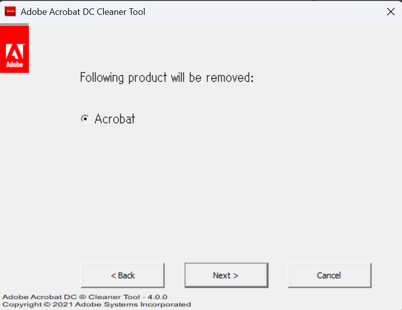 Acrobat Reader（Adobe Reader） および Acrobat 用の Cleaner Tool （Windows）バージョン DC 64bit 用のファイル