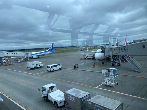 ピーチで新千歳空港到着