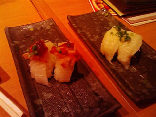 フォアグラと白身の刺身とエンガワ寿司