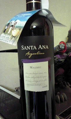 アルゼンチンの赤ワイン「SANTA ANA MALBEC 2008（サンタ・アナ・マルベック）」