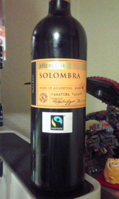アルゼンチンの赤ワイン「SOLOMBRA RESERVA MALBEC（ レゼルバ・マルベック）2009」