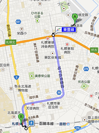 丘珠空港から札幌駅地図