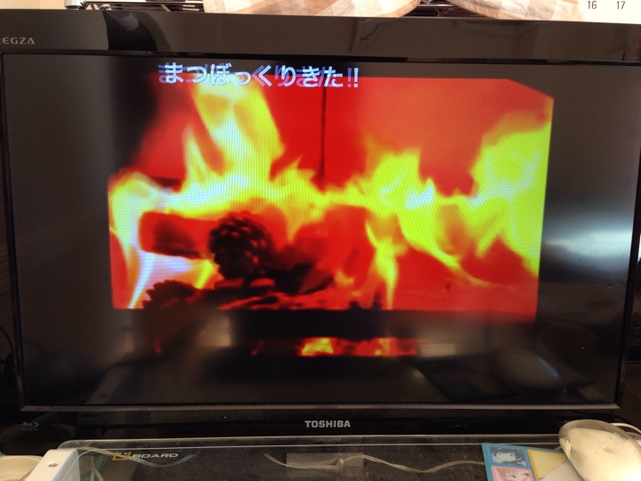 薪が燃えている映像をテレビで