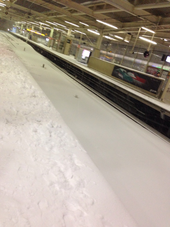 武蔵小金井駅ホームの雪景色2014