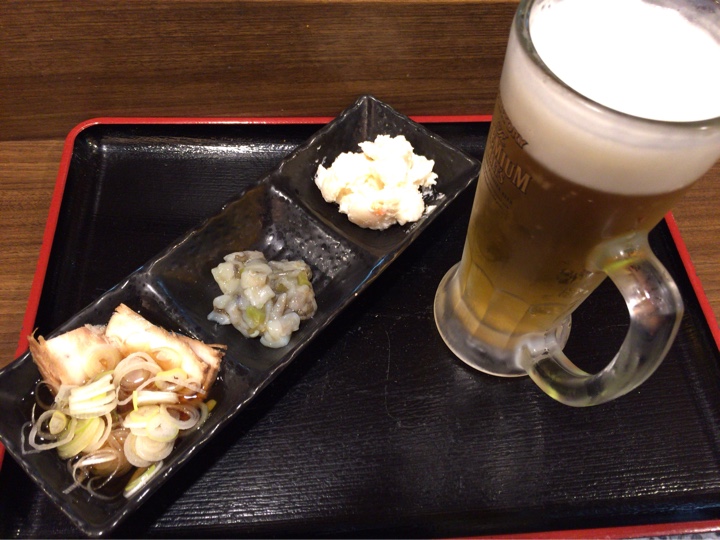 生ビールとおつまみ3点盛りセットA