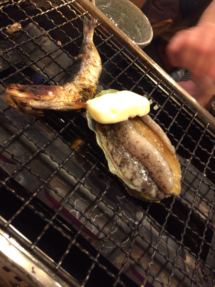 アワビと蟹味噌甲羅焼き