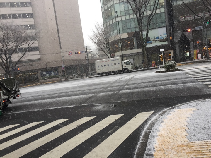 新宿三丁目付近の積雪状況（13時半頃）