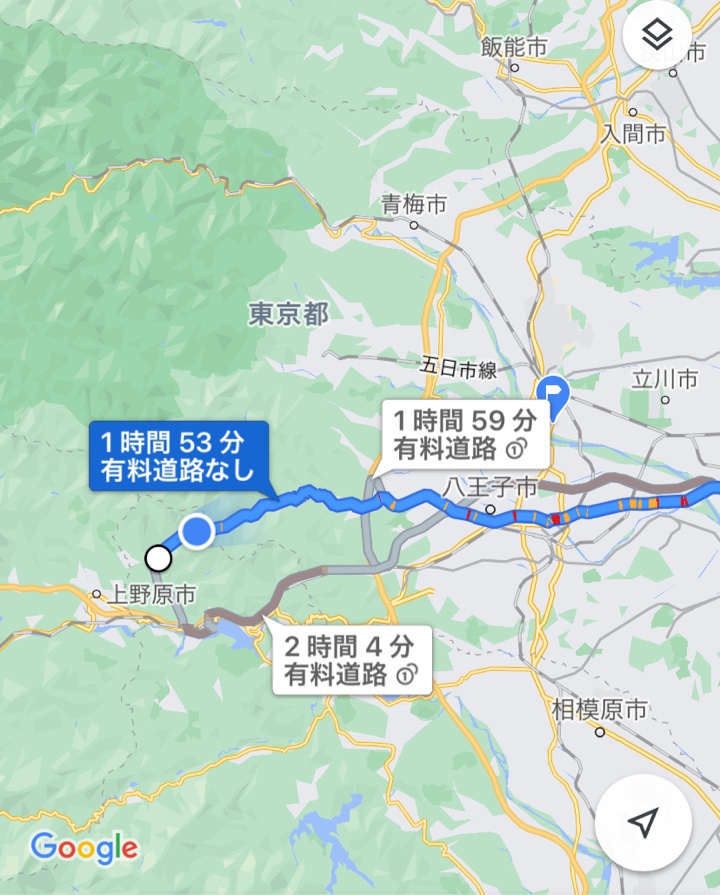 山梨から東京へ中央自動車道の混雑が半端ないので山道で迂回