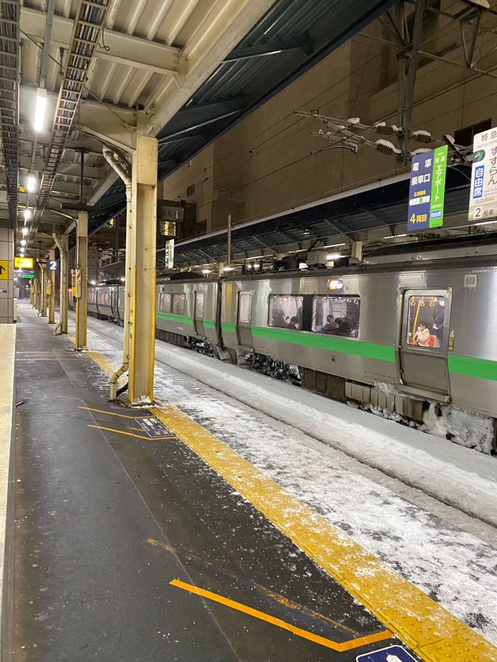 雪が舞う新札幌駅