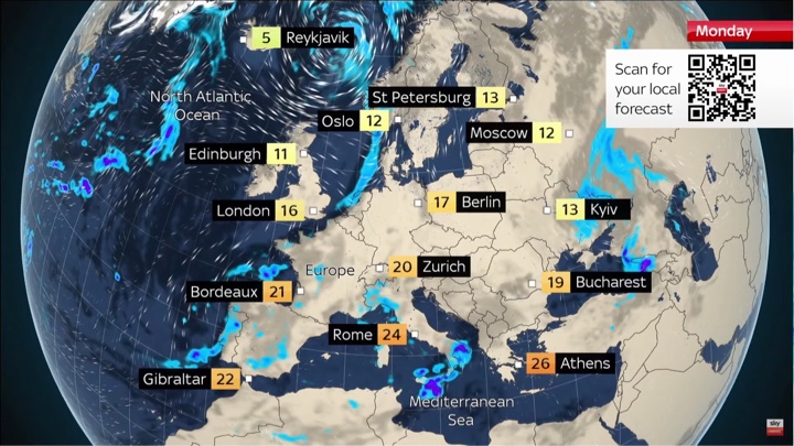 欧州、ウクライナ、ロシア 最高気温（by SKY NEWS）