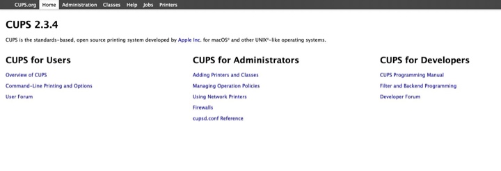 macOS Monterey Ver 12.6.1のCUPS 2.3.4のWebインターフェイス