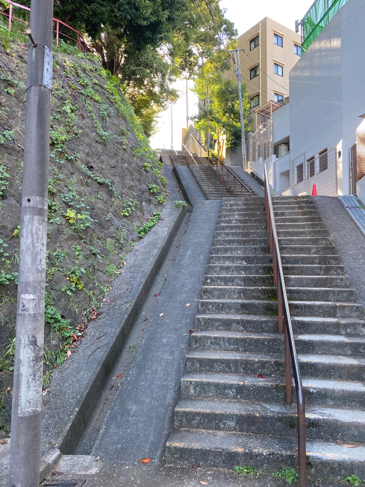 小田急の生田駅 南口からの坂、階段、下から