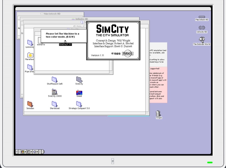 シムシティを起動したら「Please Set The Machine toa tow color mode.(B & W)＞（本機をトウカラーモード（白黒）に設定してください。）」