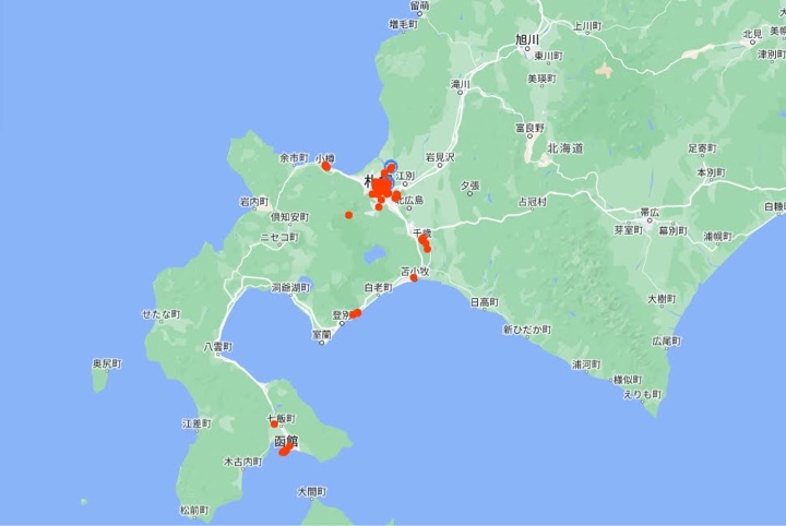 Googleロケーション 北海道マップ