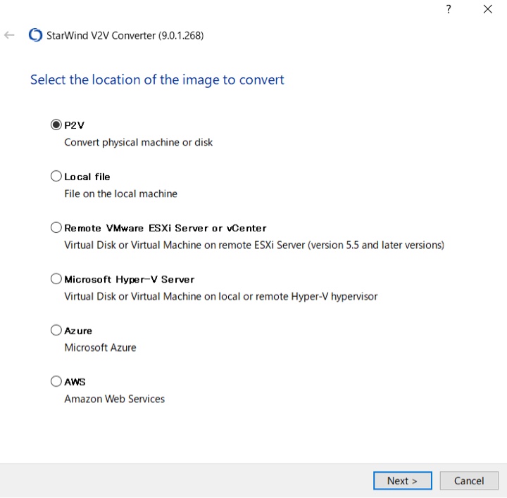 StarWind V2V Converter (9.0.1.268) Select the location of the image to convert
