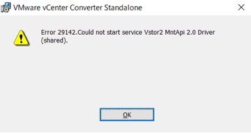 Error 29142.Could not start service Vstor2 MntApi 2.0 Driver(shared)/