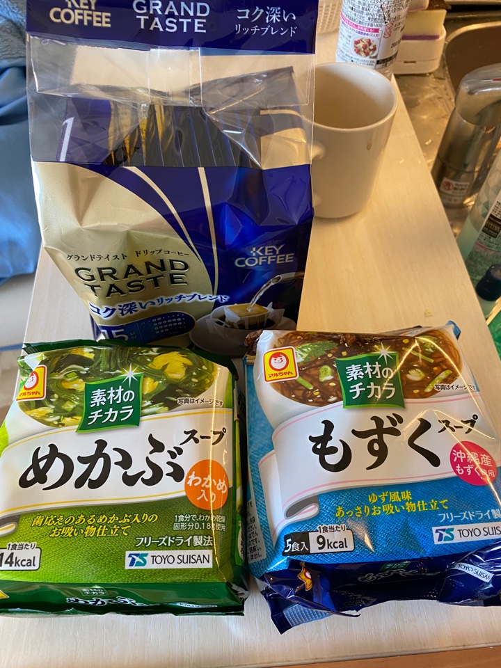 KEY COFFEE GRAND TASTE コク深いリッチブレンド、マルちゃん 素材のチカラ めかぶスープわかめ入り もずくスープ