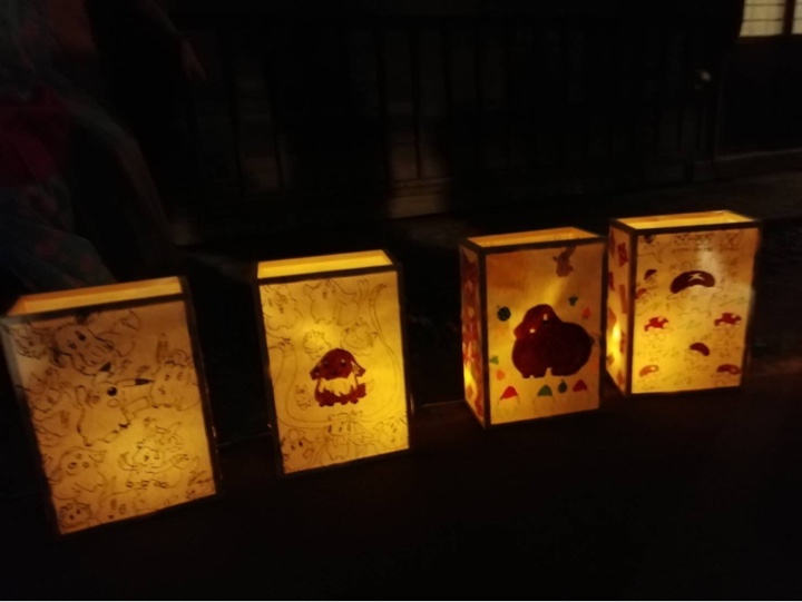 第18回小平グリーンロード灯りまつりに展示した子供達が作った灯籠